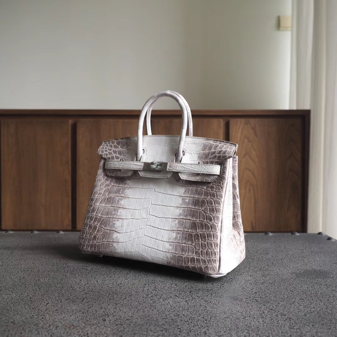 爱马仕包包 Hermes Birkin 25CM 喜马拉雅 雾面两点鳄鱼 银扣